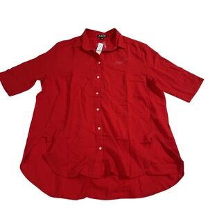 J.Crew Red Crinkle Button-Down Tunic Shirt –‎ NWT (small imperfection on front)